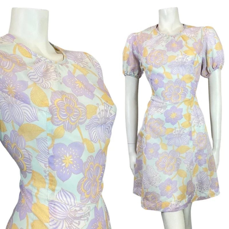 Refresh your wardrobe with high-quality women’s fashion VINTAGE 60s 70s PURPLE BLUE YELLOW FLORAL MOD PUFF SLEEVE SWING DRESS 10 12 Refresh your wardrobe with high-quality women’s fashion VINTAGE 60s 70s PURPLE BLUE YELLOW FLORAL MOD PUFF SLEEVE SWING DRESS 10 12