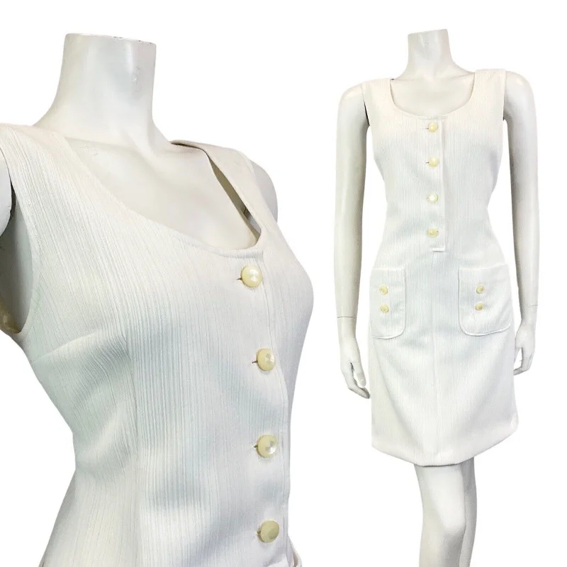 Sleek and sophisticated fashion for modern women VINTAGE 60s 70s WHITE RIBBED MOD PINAFORE SLEEVELESS DRESS 12 Sleek and sophisticated fashion for modern women VINTAGE 60s 70s WHITE RIBBED MOD PINAFORE SLEEVELESS DRESS 12