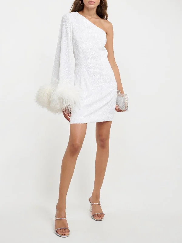 Cozy women’s clothing for the colder months White 1930s One Shoulder Asymmetric Raw Edge Dress Cozy women’s clothing for the colder months White 1930s One Shoulder Asymmetric Raw Edge Dress