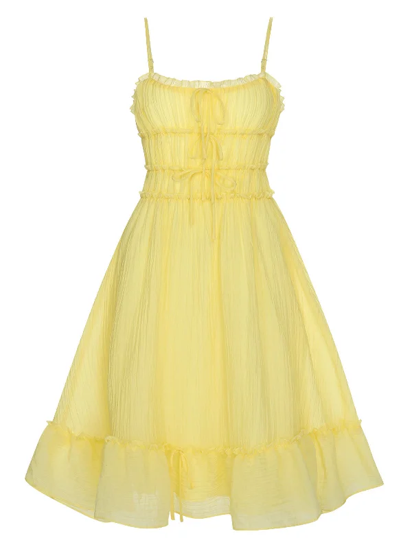 Sleek and sophisticated fashion for modern women Yellow 1940s Spaghetti Strap Ruffle Hem Dress Sleek and sophisticated fashion for modern women Yellow 1940s Spaghetti Strap Ruffle Hem Dress
