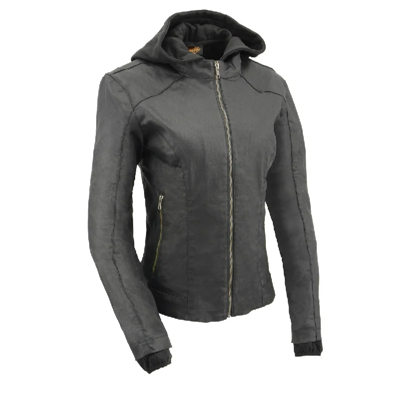 Comfortable yet fashionable women’s wear   Milwaukee Leather MPL2745 Women's Black Zipper Front Jacket with Full Sleeve Removable Hoodie