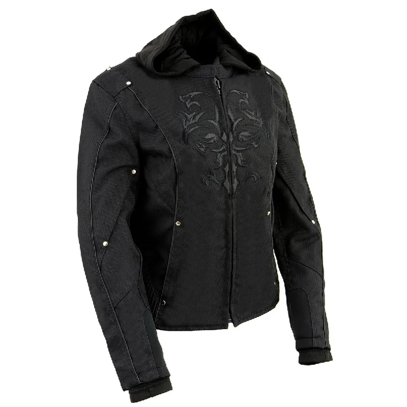 Sustainable fashion for stylish women   NexGen SH1939 Women's 'Reflective Tribal' Black 3/4 Textile Vented Jacket