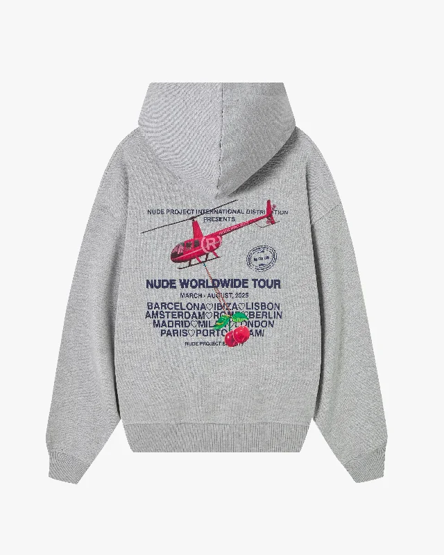 Clothing that’s as bold as you are   NUDE TOUR HOODIE GREY MELANGE