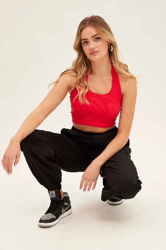 Soft, breathable fabrics for fashionable women   Black Parachute Cargo Pants Mid Rise