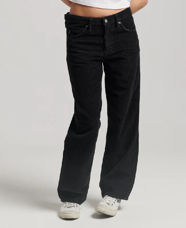 Elevate your look with premium women’s wear   Mid Rise Wide Leg Cord Pants | Black