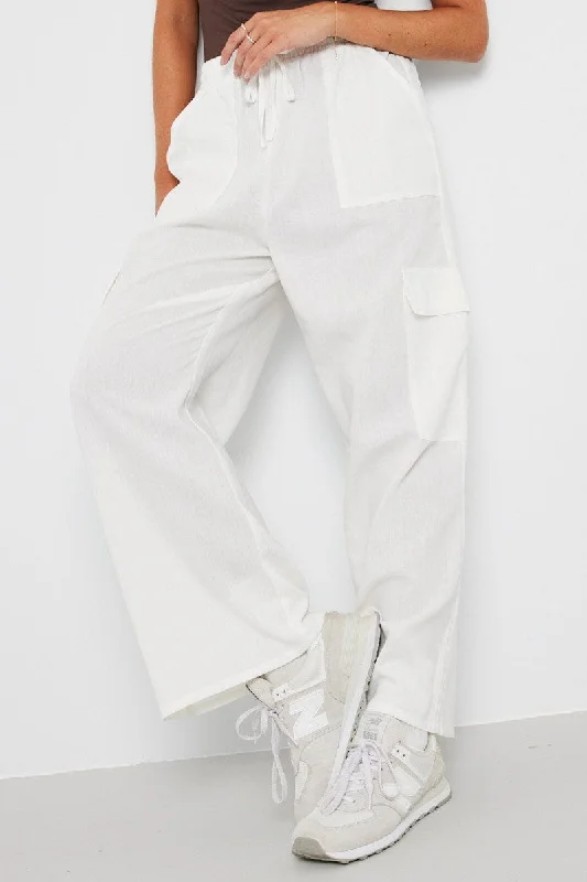 Chic, modern looks for the stylish woman   White Relaxed Cargo Pant Elasticated Waist