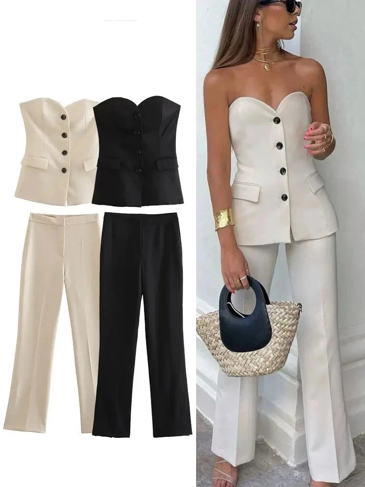 Women’s clothing that fits your personality and style Women's Fashion Designer 2 Piece Suit Strapless Side Slit Pants Women’s clothing that fits your personality and style Women's Fashion Designer 2 Piece Suit Strapless Side Slit Pants