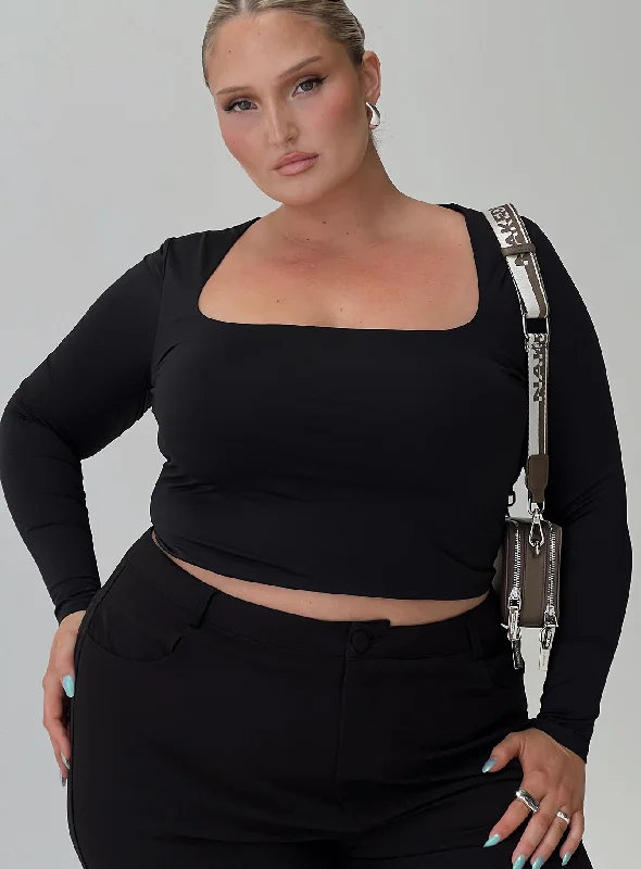 Curated collections of sophisticated women’s wear   Back In Time Long Sleeve Top Black Curve