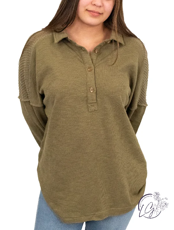 Cozy women’s clothing for the colder months   Versatile Textured Henley Top