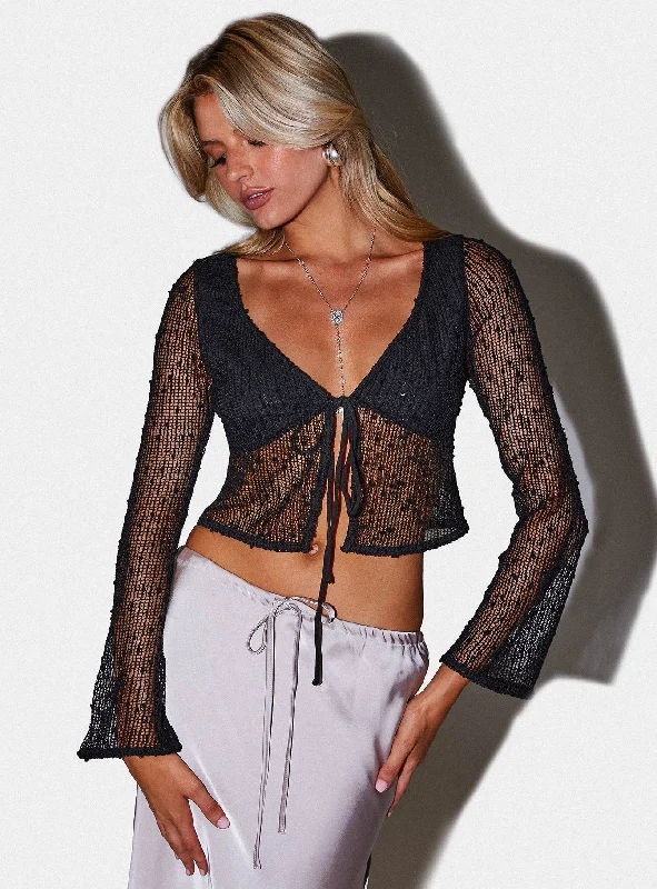 Versatile outfits to transition from day to night   Harpen Long Sleeve Top Black